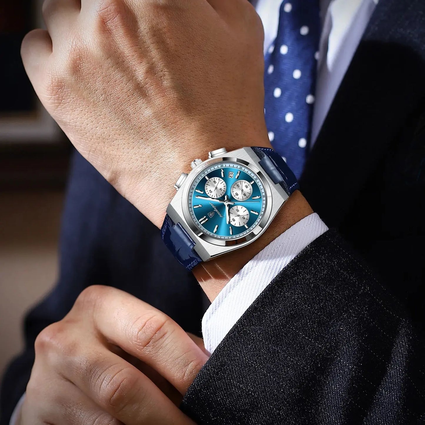 POEDAGAR PRX CHRONOGRAPH PANDA DIAL LEATHER STRAP 40MM