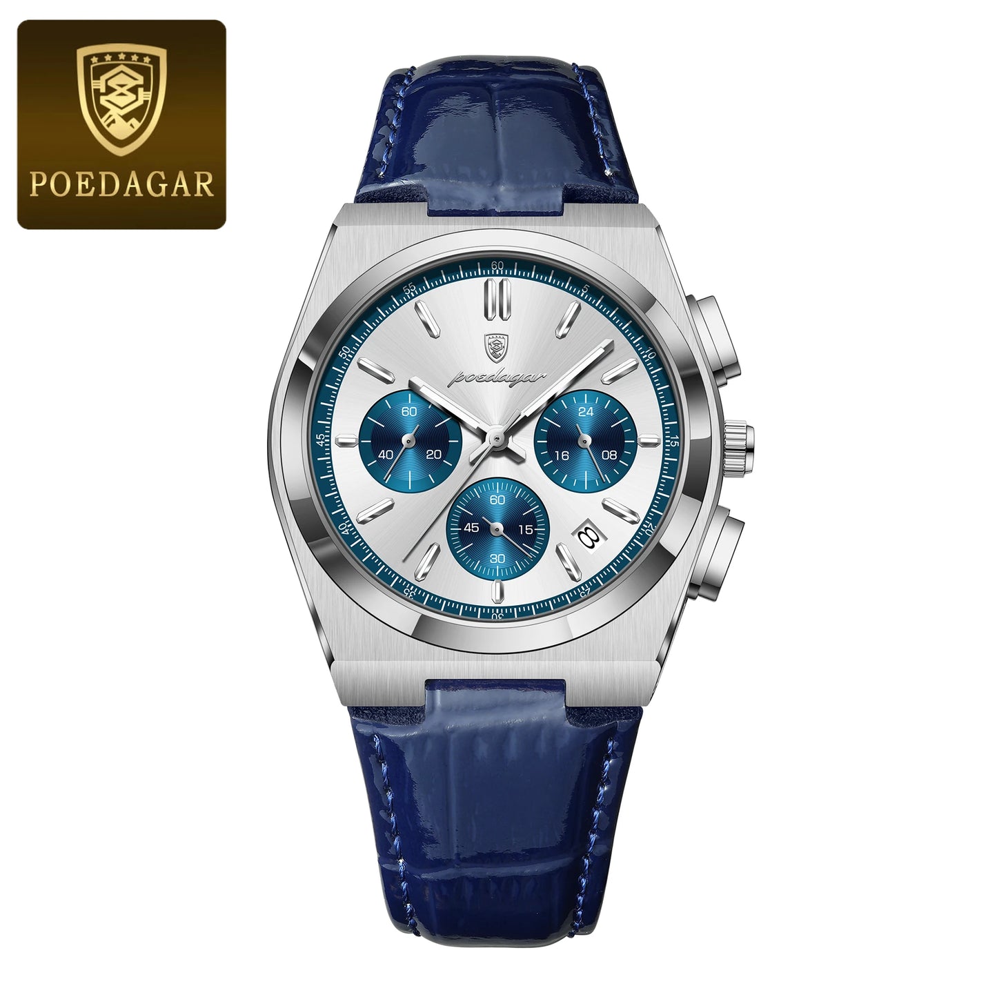 POEDAGAR PRX CHRONOGRAPH PANDA DIAL LEATHER STRAP 40MM