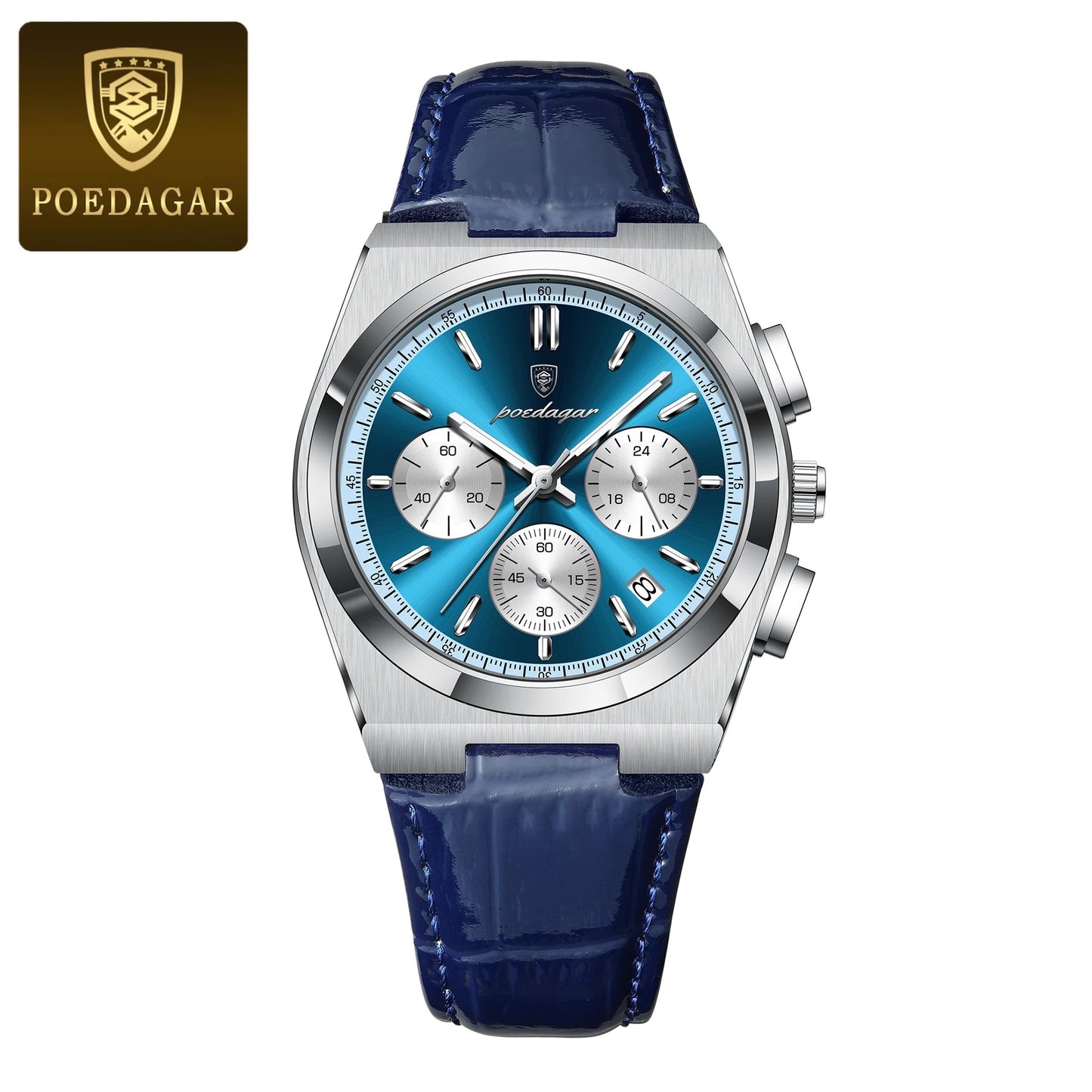 POEDAGAR PRX CHRONOGRAPH PANDA DIAL LEATHER STRAP 40MM