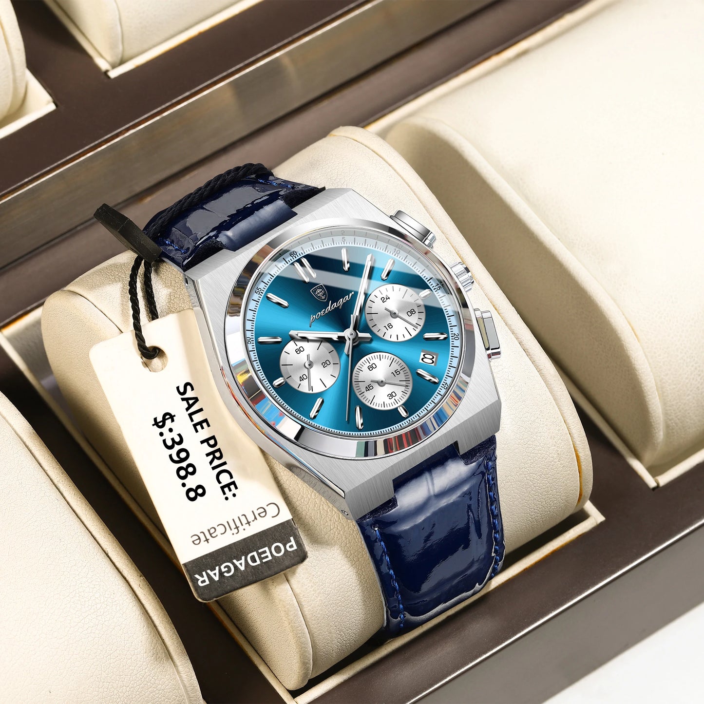 POEDAGAR PRX CHRONOGRAPH PANDA DIAL LEATHER STRAP 40MM