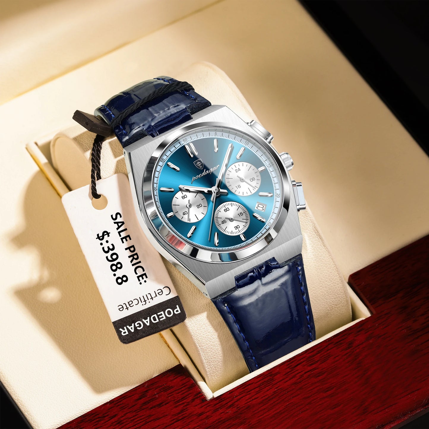POEDAGAR PRX CHRONOGRAPH PANDA DIAL LEATHER STRAP 40MM