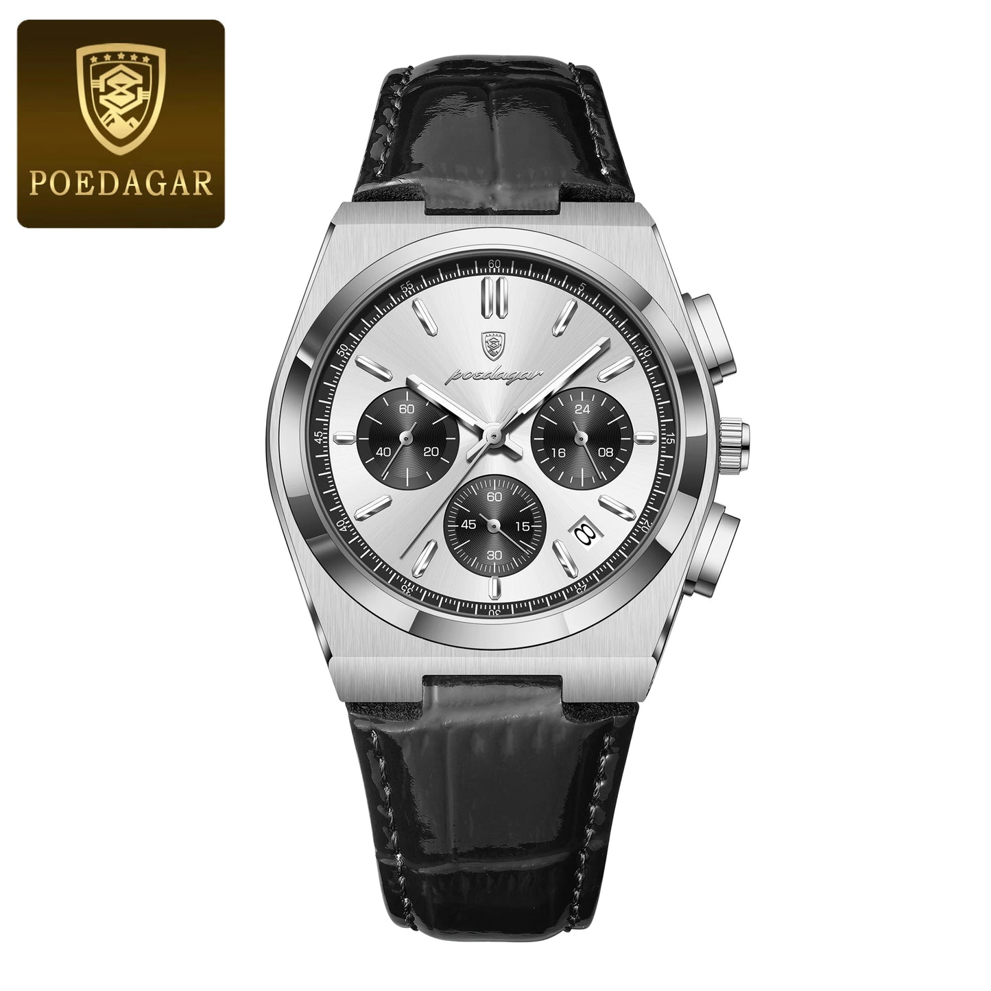POEDAGAR PRX CHRONOGRAPH PANDA DIAL LEATHER STRAP 40MM
