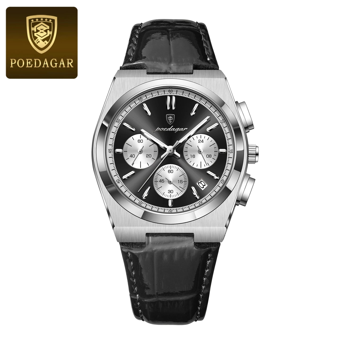 POEDAGAR PRX CHRONOGRAPH PANDA DIAL LEATHER STRAP 40MM
