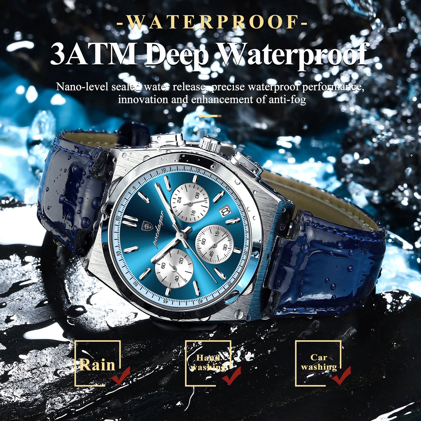 POEDAGAR PRX CHRONOGRAPH PANDA DIAL LEATHER STRAP 40MM