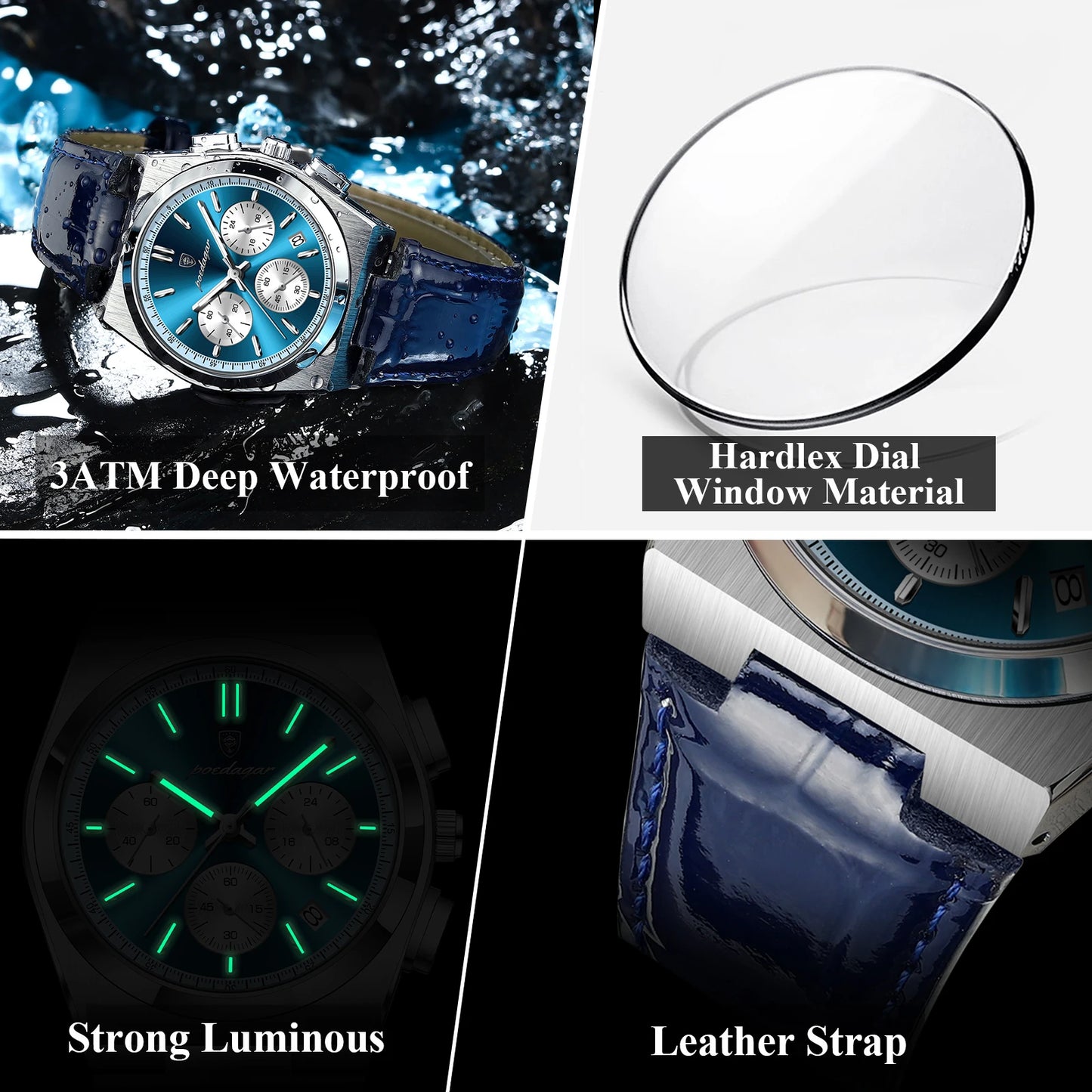 POEDAGAR PRX CHRONOGRAPH PANDA DIAL LEATHER STRAP 40MM